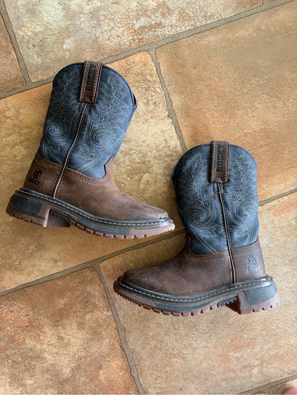 Toddler kids 8 Rock Ride FLX blue & brown western boots